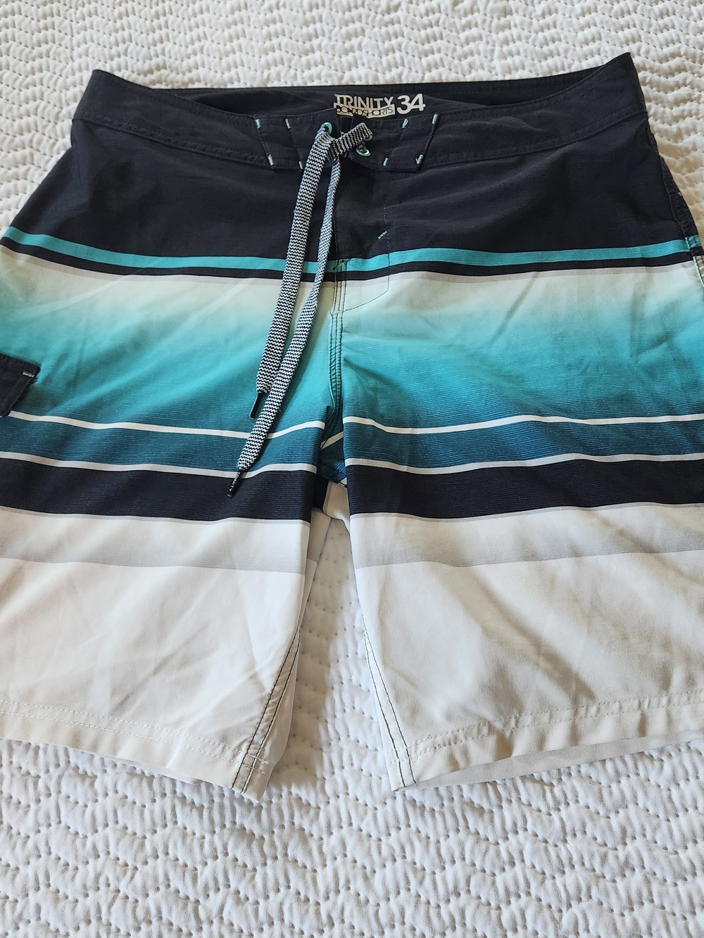 Trinity Men’s Ombre Stripe Swim Trunks - Teal/Black/White